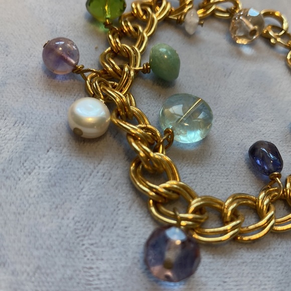 Gold double links bracelet with semi precious beads handmade - Picture 10 of 16